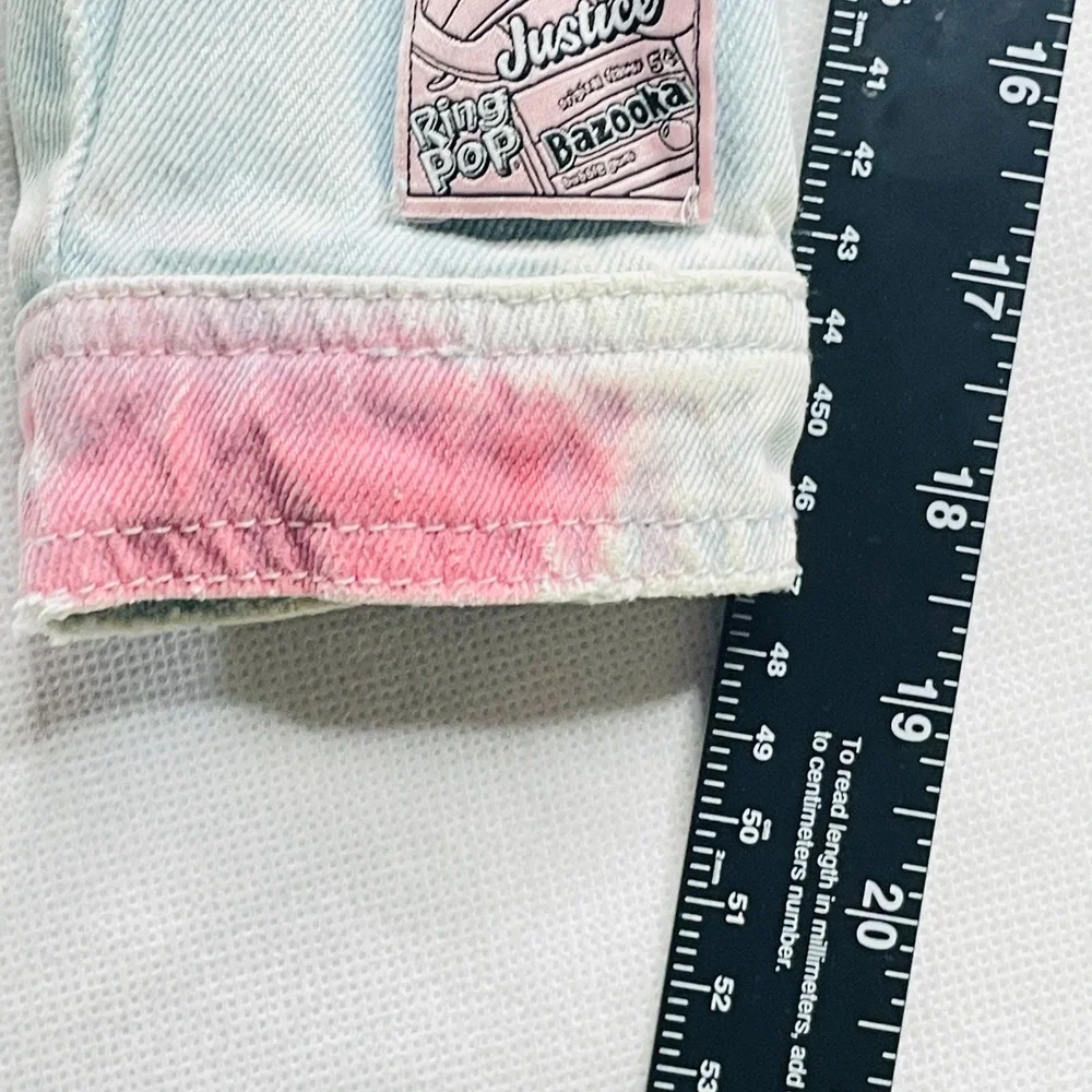 Justice Denim Jacket Girls Medium 10 Bazooka Ring Pop Tie Dye Distressed Grunge